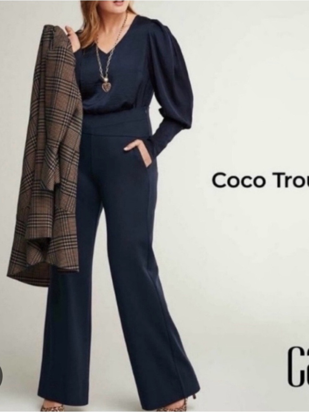 CAbi Classic Size 8 Navy Wide-Leg High Rise Trouser Pants